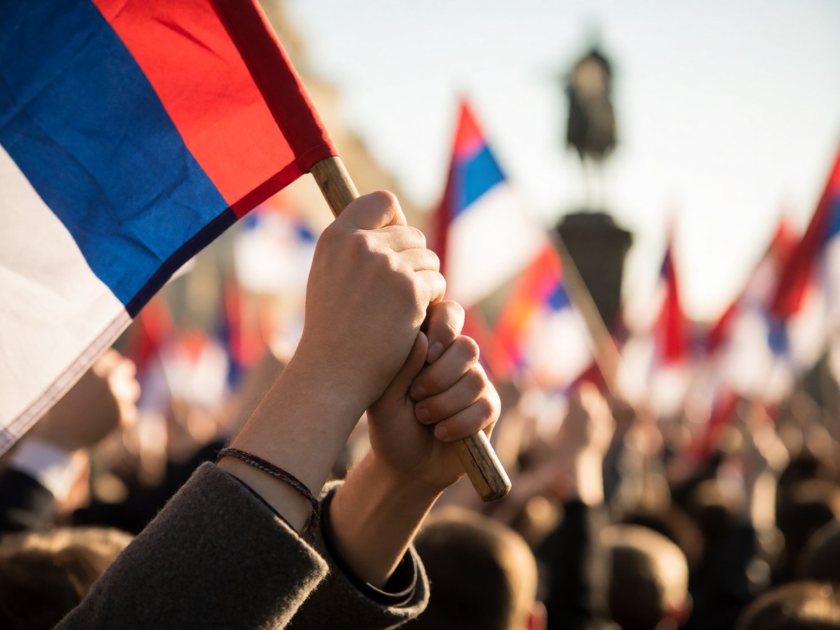 Students rally at Slavija Square ahead of parliamentary election